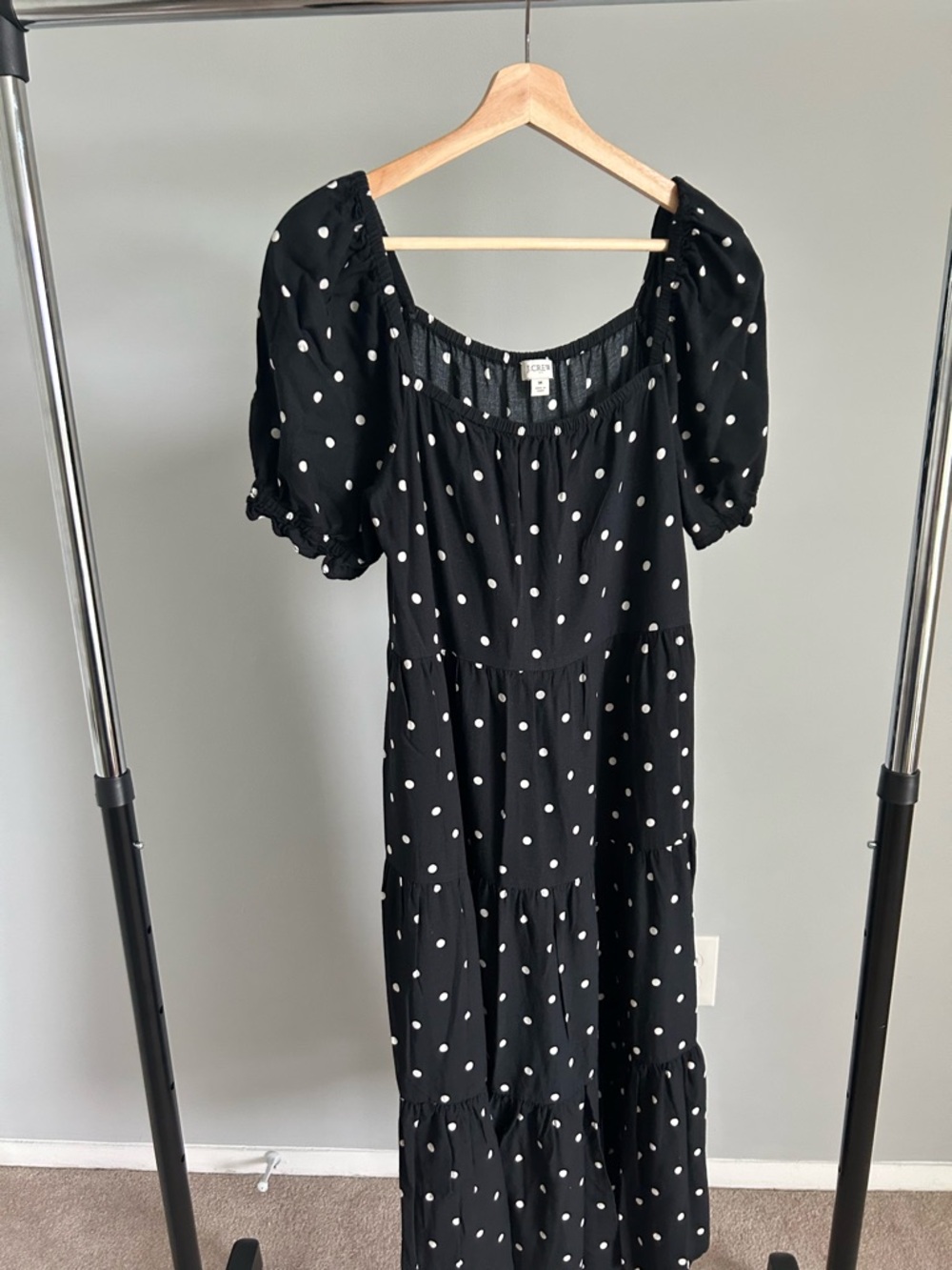 J. Crew Black Maxi Dress with White Polka Dots